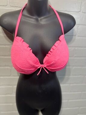 Victoria's Secret Hot Pink Lace Halter Bikini Top